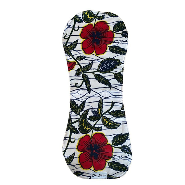 Chez Blaire African Print Burp Cloth - White with flowers and leaves for baby spit up and burping newborn